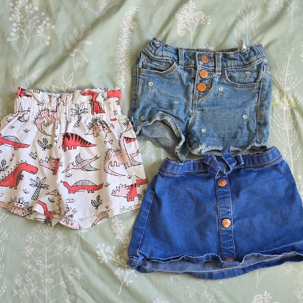 Denim and Dinosaur Print Kids Shorts Set